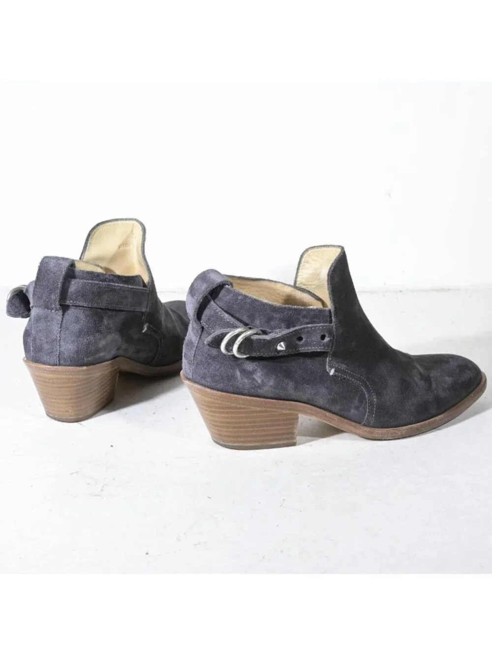 Rag & Bone Western Ankle Bootie Shootie Gray Suede Mid Block Heel Strap Detail M - Picture 3 of 7